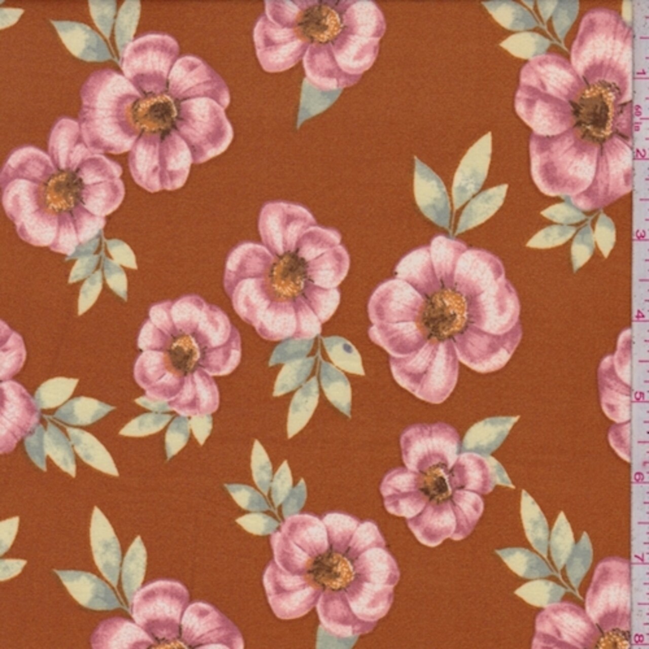 Bronze/Pink Floral Double Brushed Jersey Knit Fabric By the Yard